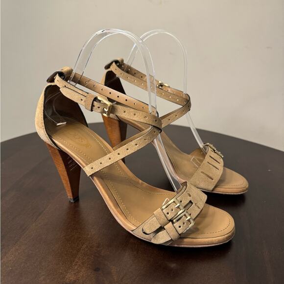 Tod's Suede Buckle Strap Heeled Sandals - Size 38 - Picture 1 of 9